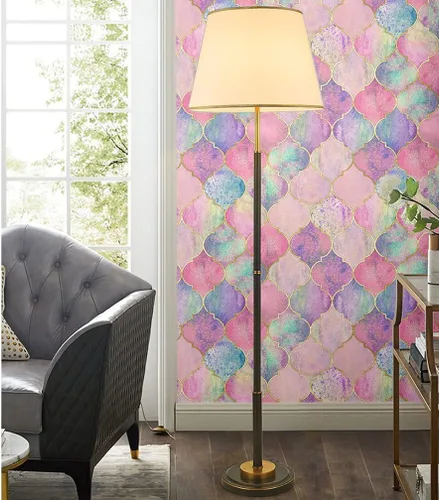 Miniatura 6 de Blooming Wall DPY40 - Papel tapiz de enrejado multicolor rosa autoadhesivo extraíble para decoración de pared
