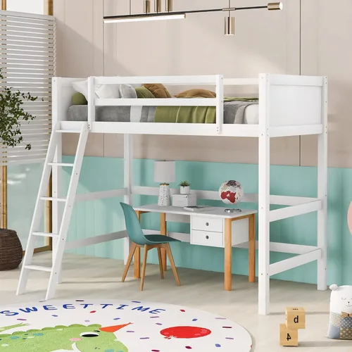 Miniatura 10 de Harper & Bright Designs Cama tipo loft de tamaño individual con escalera, marco de cama loft de madera para niños, adolescentes y adultos (expreso)