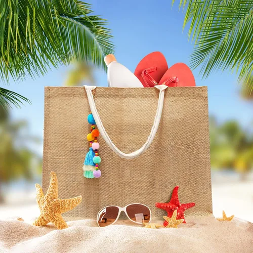 Miniatura 6 de QPEY Bolsas de yute, bolsa grande de paja para mujer, bolsas de playa tejidas impermeables, bolso de hombro con borla hecho a mano para verano