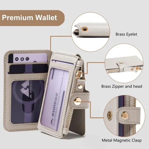 Miniatura 20 de Cartera con llavero, tarjetero con bloqueo RFID de piel, funda para tarjetas de crédito con cremallera para mujer