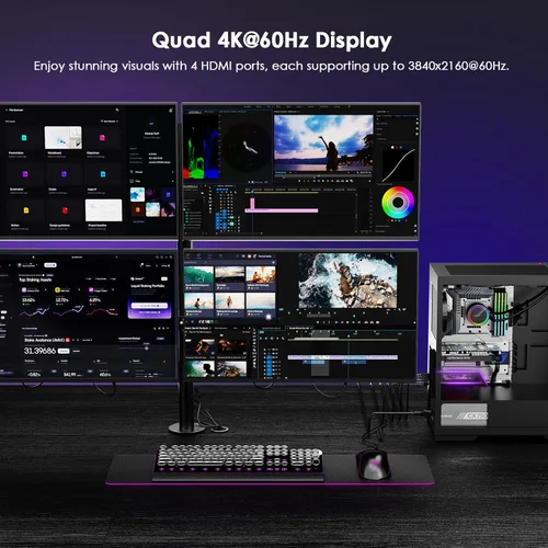 Miniatura 2 de WAVLINK Tarjeta 4K PCIE 4 monitores HDMI, adaptador PCIE a HDMI soporta extender 4 monitores de salida para Windows 11/10 y Ubuntu con DisplayLink