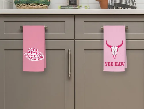 Miniatura 2 de QODUNG Pink Preppy Howdy Yeehaw Western Cowgirl Boots Hat Bull Skull Toallas suaves de 16 x 24 pulgadas, juego de 4, toallas de mano de tela