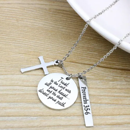 Miniatura 5 de Collar con colgante de cruz de versículo de la Biblia Amuleto de oración Fe Religiosa Joyería de cumpleaños y Navidad