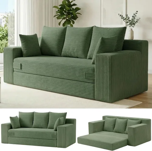 Miniatura 29 de cidludto Sofá cama convertible 3 en 1, sofá cama plegable plegable – Sofá cama sin hueso y futón en el suelo, sofá cama extraíble de pana con 4 Gris