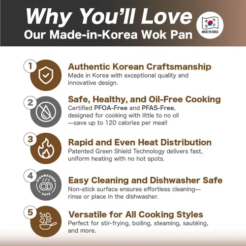 Miniatura 3 de Diamond X Premium Sartén Wok Antiadherente - Wok Chino Grande de Fondo Plano de 11" - Woks y Sartenes para Saltear Antiadherentes - Sartén