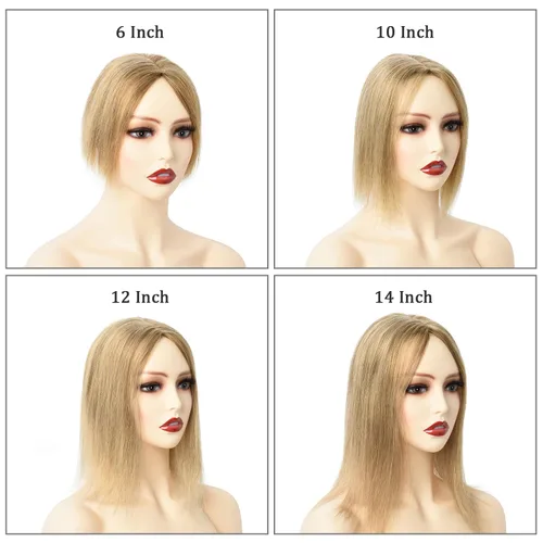 Miniatura 7 de Toppers de cabello humano con clip, sin costuras, para mujer, base de encaje para cabello picante, 12 pulgadas, rubio decolorado