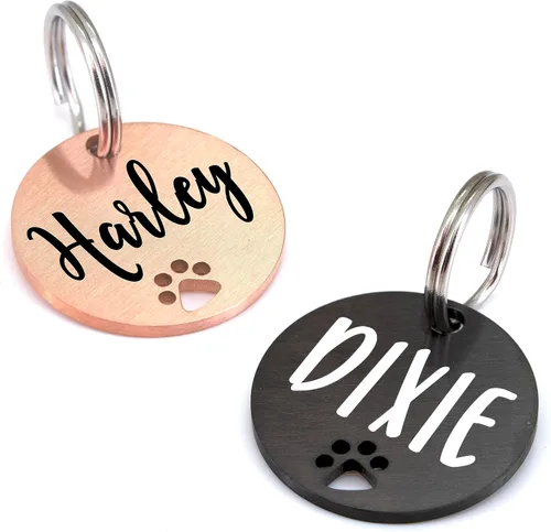 Miniatura 10 de Ultra Joys Placas de Identificación para Perros Personalizadas para Mascotas - Placa de ID Personalizada con Pata Hueca - Placa Grabada para Perros