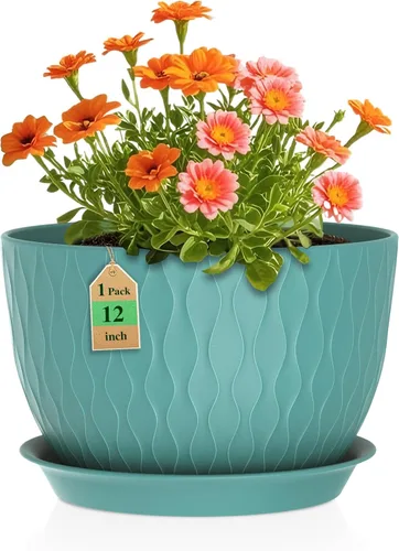 Miniatura 11 de WSMKSZ Macetas Grandes de 12 Pulgadas para Plantas de Interior o Exterior, Macetas de Flores con Amplias Ondas de Agua, con Agujeros de Drenaje