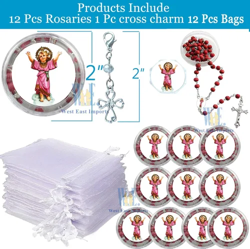 Miniatura 2 de Divino Nino Divino Niño Jesús Perfumado Rosario (12 PCS) Recuerdos de presentacion de 3 años Bautismo Party Favor Baby Jesus (rojo)