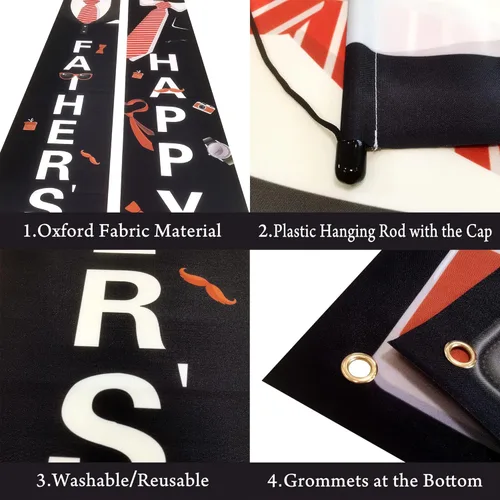 Miniatura 3 de Banner negro para puerta del día del padre, 72 x 12 pulgadas, paquete de 2 Corbata feliz día del padre para decoraciones feliz del día del padre