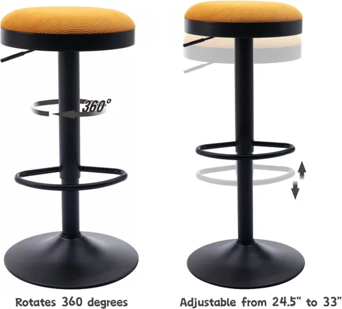 Miniatura 6 de CIMOTA Juego de 2 taburetes de bar redondos giratorios con espalda descubierta ajustable, taburete de bar moderno industrial para cocina, hogar