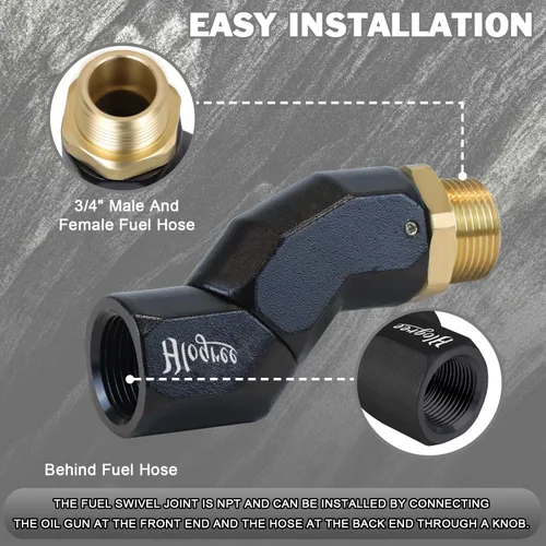 Miniatura 5 de Conector de manguera de combustible giratorio 360 - Paquete de 2, 3/4 pulgadas NPT, giratorio multiplano para diésel y gasolina