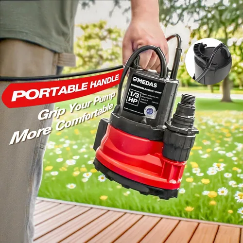 Miniatura 4 de MEDAS Bomba sumergible automática de 1/3 HP 2450 GPH, encendido/apagado automático con sensor inteligente, drena a 0.04 pulgadas, bomba de agua