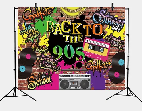Miniatura 6 de Volver a los años 90 telón de fondo Hip Hop Graffiti pared de ladrillo Retro Moda Fotografía Fondo tema de los años 90 Aldult Niños Fiesta