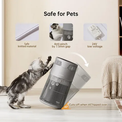 Miniatura 8 de WISESKY Purificador de aire para gatos con cable resistente a mordeduras y rejilla ancha y protección contra vuelcos Purificador de aire