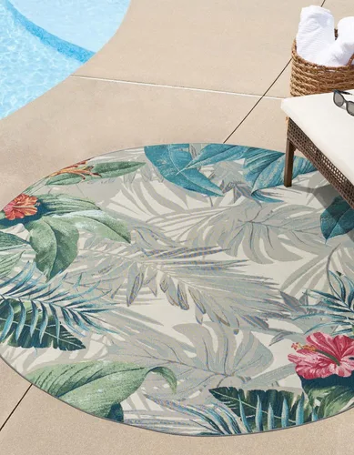 Miniatura 9 de Unique Loom Outdoor Botanical Collection - Alfombra Kula (4 pies 1 pulgada octágono multi/gris)
