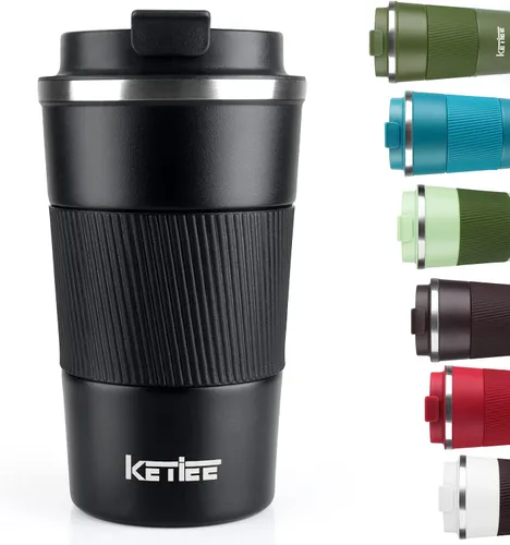KETIEE Taza de viaje de 12 onzas, taza de café aislada al vacío con tapa a prueba de fugas, vaso de café de viaje de acero inoxidable de doble pared