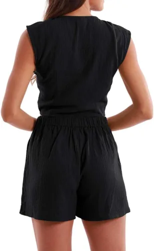 Miniatura 2 de Amazhiyu Conjunto de 2 piezas de gasa de algodón arrugado para mujer, pantalones cortos y tops de verano