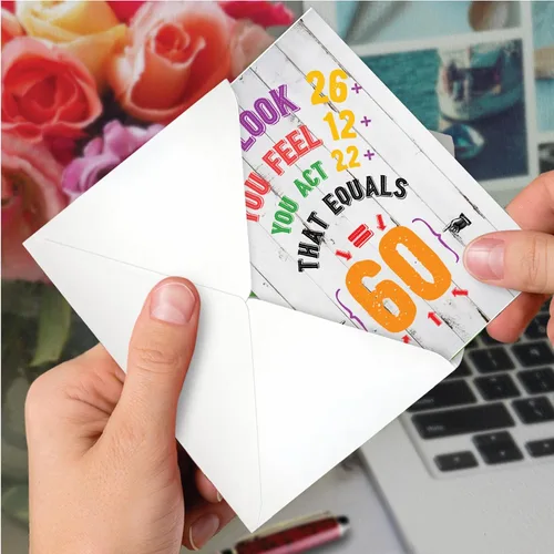 Miniatura 6 de NobleWorks - Tarjeta de cumpleaños número 60 con sobre - Divertida tarjeta de notas para niños de 60 años, felicitaciones de papelería - Ecuación