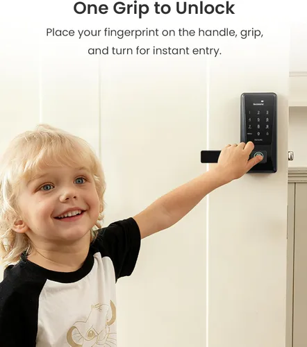 Miniatura 6 de DESLOC Cerradura inteligente D120L con asa, cerradura de teclado WiFi integrada para puerta interior, entrada sin llave 0.5S con mango de huellas