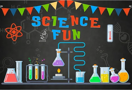 5x3ft Science Fun telón de fondo con vasos medidores, pizarra colorida, aparato químico, fotografía, fondo, laboratorio, clase, decoración, regreso