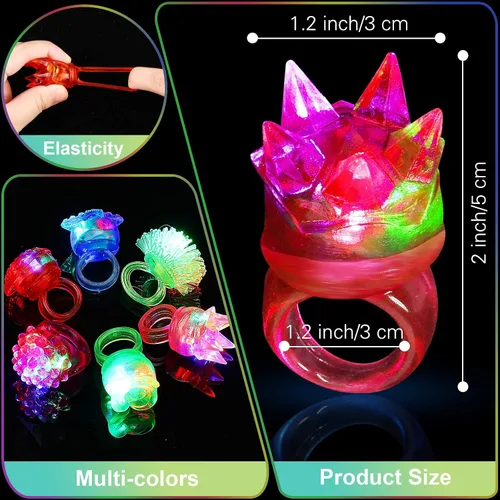 Miniatura 2 de Vinsot 72 anillos iluminados para fiestas rave, anillos de gelatina intermitentes LED que brillan en la oscuridad, luz de goma, regalo de fiesta
