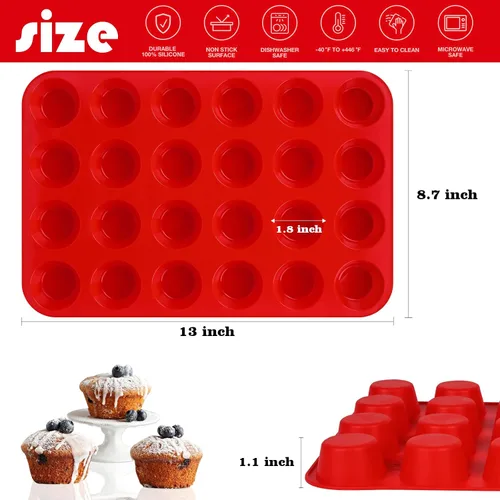 Miniatura 3 de Sakolla Paquete de 2 Moldes de Silicona Mini para Magdalenas de 24 Tazas, Moldes de Silicona para Bocados de Huevo, Moldes de Silicona