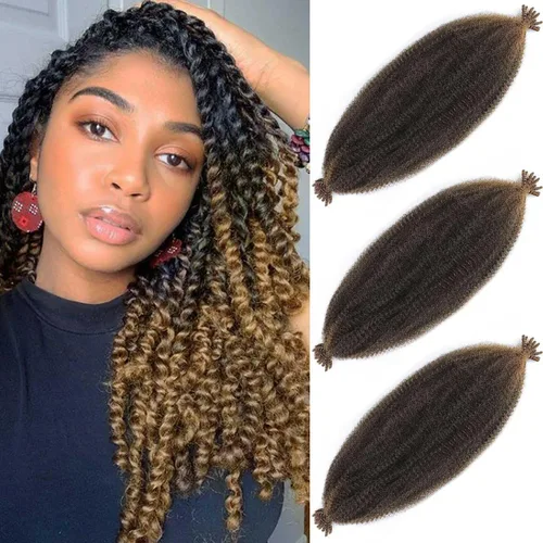 Cabello afro trenzado elástico color marrón claro de 16 pulgadas, paquete de 3 T27, cabello afro preesponjado y trenzado elástico, cabello afro para
