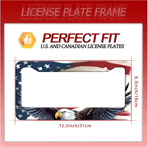 Miniatura 5 de 2 piezas de marco de placa de matrícula con bandera estadounidense y águila patriótica, marco de placa de matrícula de acero inoxidable colorido, 2