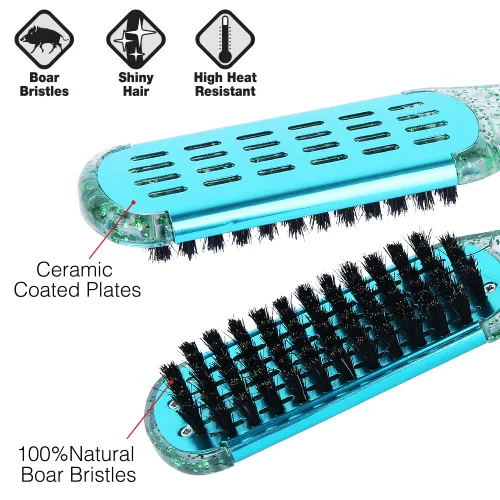 Miniatura 3 de Cepillo de pelo con abrazadera de cerdas de jabalí, enderezadora de cerámica de doble cara con abrazadera, desenredar y peinar el cabello