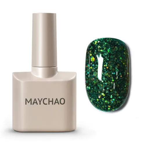 Miniatura 12 de MAYCHAO Esmalte de uñas de gel con purpurina de oro rosa de 0.5 fl oz, 1 esmalte de gel de oro rosa brillante, esmalte de uñas LED UV, arte de uñas