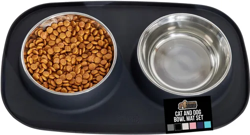 Miniatura 13 de GORILLA GRIP Juego de Estera de Alimentación, Patente Pendiente 100% Impermeable de Silicona Libre de BPA, Cuencos de Acero Inoxidable para Gatos