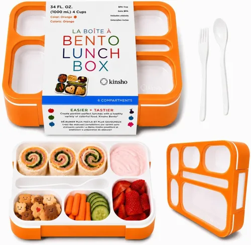 Miniatura 11 de Contenedor de lonchera Bento-Box para niños, niñas, mujeres, kit de 6 compartimentos para porciones escolares, cajas de comida o aperitivos para Rosa