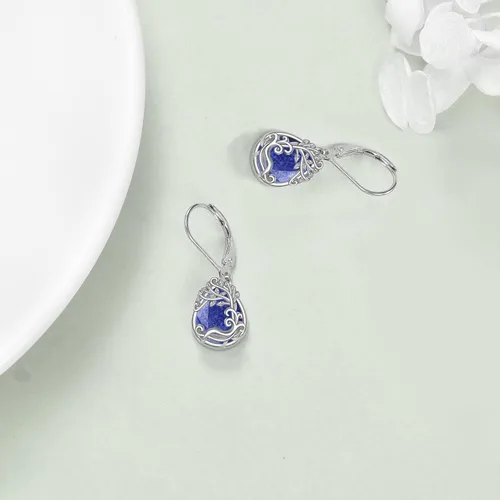Miniatura 202 de Aretes colgantes con forma de lágrima de filigrana de piedra lunar de plata de ley 925 con cierre de palanca para mujer, regalos de joyería