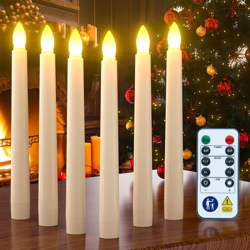 PChero - Velas LED sin llama con temporizador remoto, 7.9 pulgadas, color marfil | Funciona con pilas, flotante, parpadeante, boda, Halloween, 6