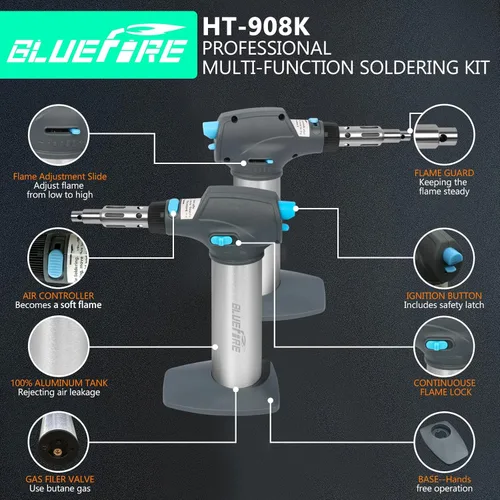 Miniatura 2 de BLUEFIRE HT-908K Kit de soldador de butano portátil, mini antorcha multifunción para quema de madera, cuchillo caliente, soldadura, autoencendido