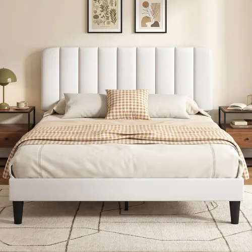Miniatura 12 de VECELO Marco de Cama Tapizada Tamaño Full con 4 Cajones y Cabecero, Marco de Cama Plataforma de Almacenamiento de Terciopelo, Soporte de Listones