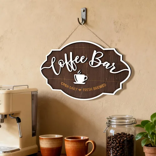 Woodamore Letrero pequeño de barra de café para pared, decoración de café vintage para accesorios de bar, letreros de madera para cafetería,