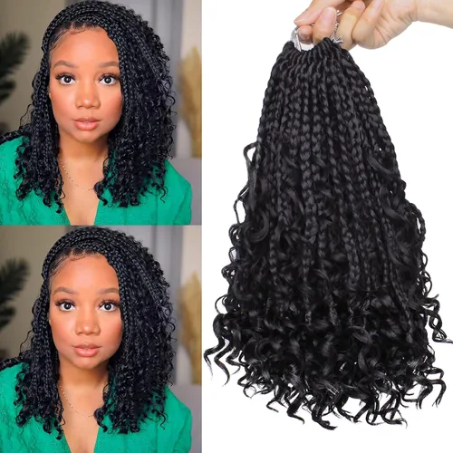 Unionbeauty - 8 paquetes de trenzas bohemias de diosa en caja, de ganchillo de pelo para mujer negra, 8 pulgadas de trenzas de caja bob bohemias