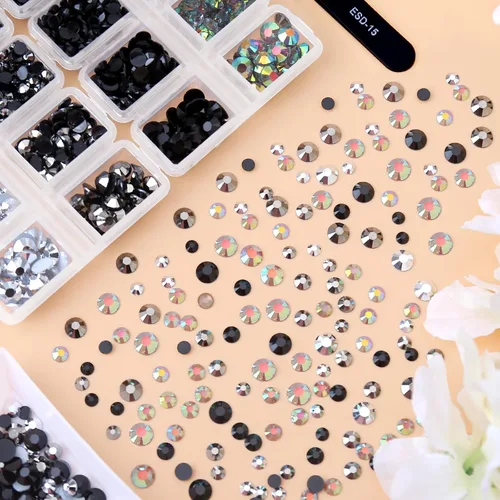 Miniatura 5 de 15000 unidades de diamantes de imitación de resina de la serie negra de 0.18 a 0.18 pulgadas, redondos sin termofijar, gelatina y parte inferior