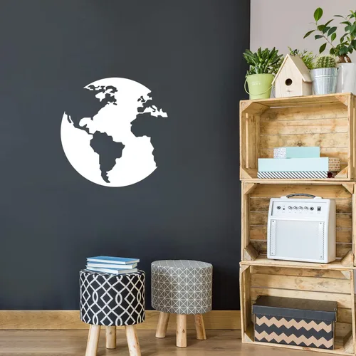 Calcomanía de vinilo para pared, diseño del mundo, 22.5 x 22 pulgadas, diseño moderno inspirador educativo con forma de mapa para dormitorio, hogar,
