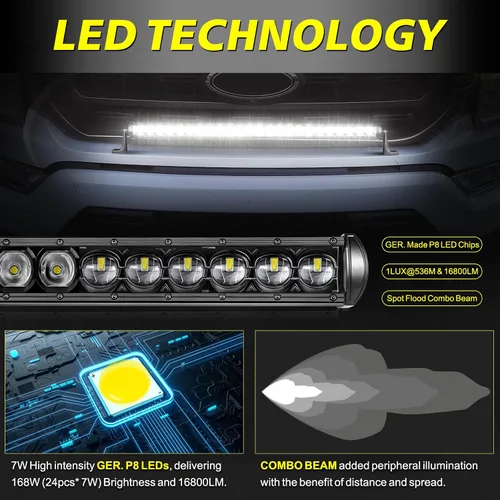 Miniatura 3 de Barra de luz LED de 30 pulgadas de fila única de 168 W, kit de luz LED delgado con arnés de cableado, cubierta negra, combo de haz puntual y amplio