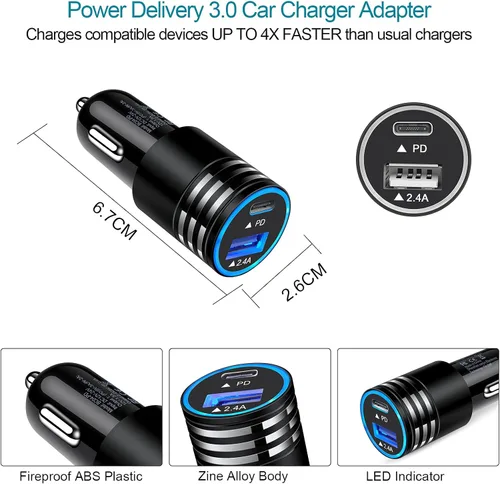 Miniatura 5 de Cargador de coche de carga rápida 30 W USB C adaptador de coche, cable tipo C a C para Google Pixel 10a 10 Pro XL/Fold 9 Pro, 8a 8 7a 7 6a 6 5 4a 3a