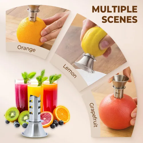 Miniatura 5 de Exprimidor de limón de acero inoxidable, exprimidor manual de cítricos, exprimidor de mano resistente con tapa de rosca para limones, limas