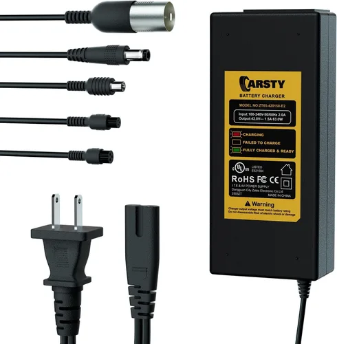 Carsty Cargador eléctrico de 42 V para scooter y hoverboard Gotrax, Jetson, Segway, Ninebot, Swagtron | Certificado UL con juego de enchufes