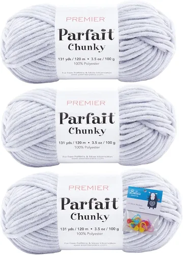 Miniatura 16 de Premier Yarns Parfait - Paquete de 3 unidades de felpilla gruesa de 3.5 onzas, peso supervoluminoso, paquete de 3 unidades con soportes para puntada