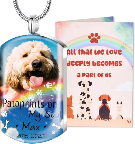 Miniatura 27 de Fanery Sue Collar personalizado para cenizas de mascotas para perros y gatos, foto y texto personalizados, regalo de condolencia, regalo de cremación