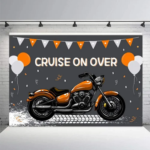 Miniatura 9 de MEHOFOND Telón de fondo de cumpleaños de motocicleta para niños, decoración de globos azules y blancos de carreras geniales para deportes extremos
