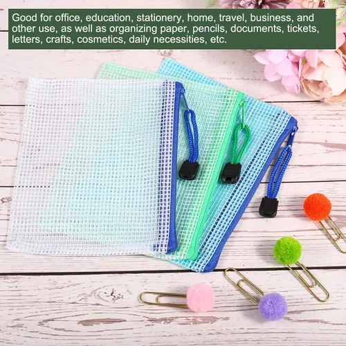 Miniatura 5 de YOKIVE Paquete de 6 bolsas de malla con cremallera, bolsillos de malla A6 para archivos, bolsa de plástico para documentos, ideal