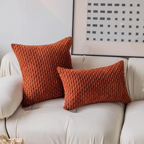 Miniatura 133 de K Kevin Textile - Juego de 2 fundas de almohada decorativas de corduroy suave azul con rayas estilo bohemio, fundas de almohada para sofá, cama